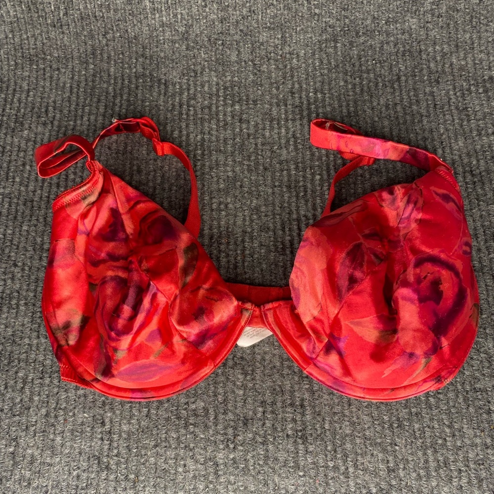 Victoria secret red floral padded cup underwire bra  38D